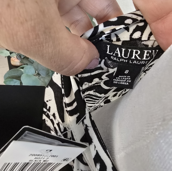 Lauren Ralph Lauren Paisley Black White Puff Sleeve Midi Dress 8 MSRP $155.00 - Picture 7 of 9